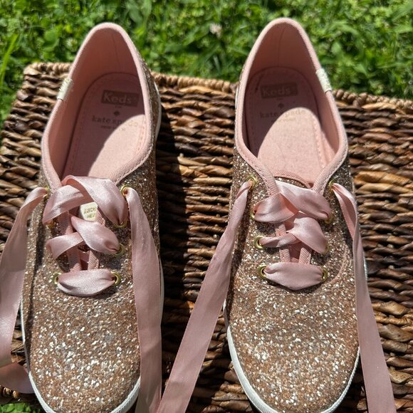 Keds x Kate Spade Rose Gold Sparkly Sneakers Size 7 - Picture 7 of 8